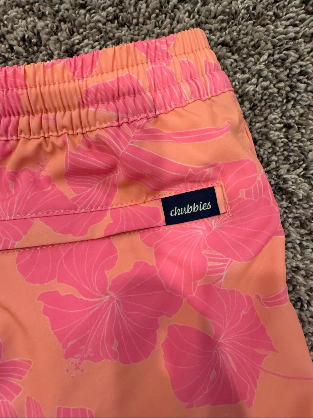 chubbies Peach Swim Trunks with Hot Pink Floral Print